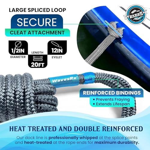 Image of Premium Nylon Boat Dock Lines & Ropes for Docking 1 /2'' x 20' | Double Braided Marine Rope & Mooring Line| Boat Ropes for Docking with Loop | UV & Saltwater Resistant Dock Ropes for Boats & Pontoons