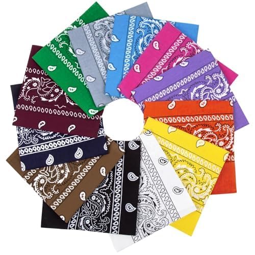 Chalier Cmfort Bandana Multifunktionstuch Bandana Paisley Armschal Kopftuch Design in Trendfarben für Damen und Herren，12/10 Pack