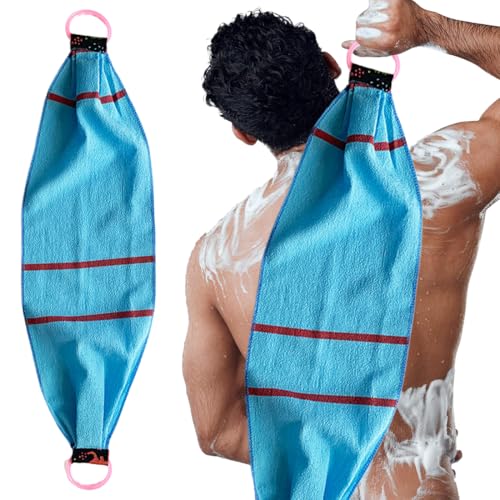 GGUFAY Arena Gruesa Estropajo Exfoliante de Espalda para la Ducha, Arnés Exfoliante de Fibre, Toalla Exfoliante de Espalda de Doble Cara con Asas, para Limpieza Profunda(Azul)