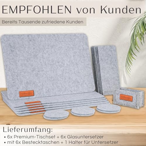 MAHEWA® 6er Set Premium Tischset Platzset aus Filz rutschfest Ab-waschbar und Waschmaschinenfest Eckige Platzdeckchen (Hellgrau - Braun… – Ansicht 2