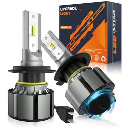 JOSHF Lampadina H7 LED, CSP 18000LM +500% 6500K Faro Bianco per Auto e Moto con Ventola Silenziosa, 2023 Migliorata Sostituzione Lampadina Alogena H7, DC12V, 2 Lampadine