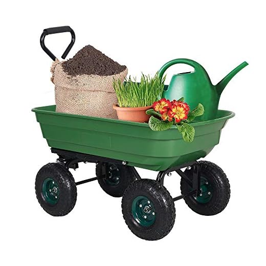 Dporticus Garden Dump Cart Wagon Carrier with Steel Frame and Pneumatic Tires 550-Pound Capacity Green