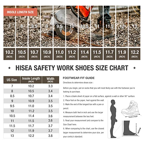 Hisea Men's Composite Toe Work Boots, Safety Boots For Industrial & Construction, Slip-Resistant Working Shoes Brown Size 9 #TOP1
