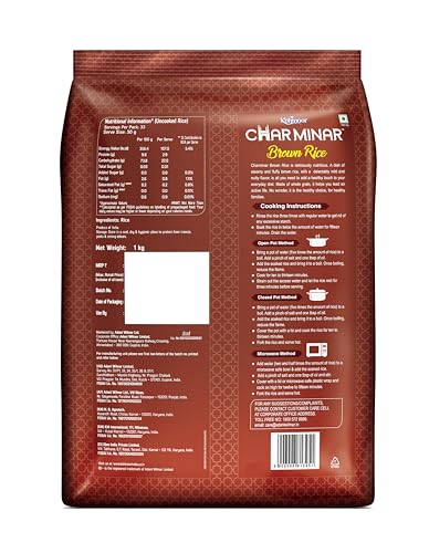 Image of Kohinoor Charminar Brown Rice 1 Kg | High-Fibre, Nutty & Wholesome Grains for Balanced Meals (Pack of 3)