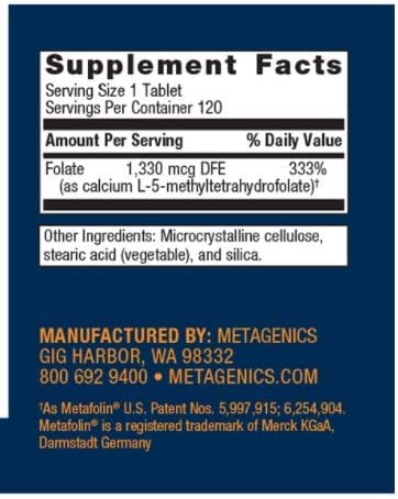 Metagenics FolaPro Methylated Folate Supplement to Help Support Essential Body Processes - 120 Servings