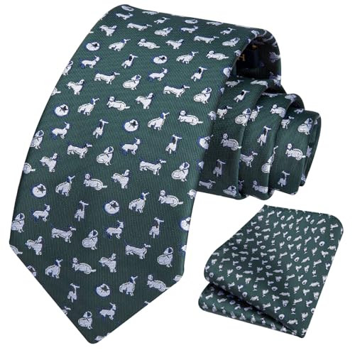 Image of HISDERN Ties for Men Classic Animal Tie and Pocket Square Set Jacquard Woven Silk Neckties Handkerchief Wedding Party