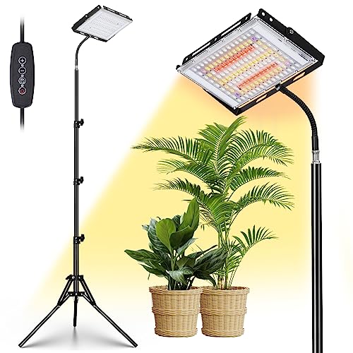 LBW Grow Lights for Indoor Plants, 144 LEDs Full Spectrum Standing Plant Grow Light with 4/8/12H Timer, 6 Dimmable Levels,68″ Adjustable Tripod, Floor Grow Lamp for Tall Large Indoor Plants Growing