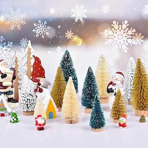 YQing 33 Pcs Artificial Mini Christmas Trees, Small Pine Tree with Wooden Bases Assorted of Miniature Pine Trees Sisal Trees for Xmas Holiday Party Home Tabletop Tree Decor