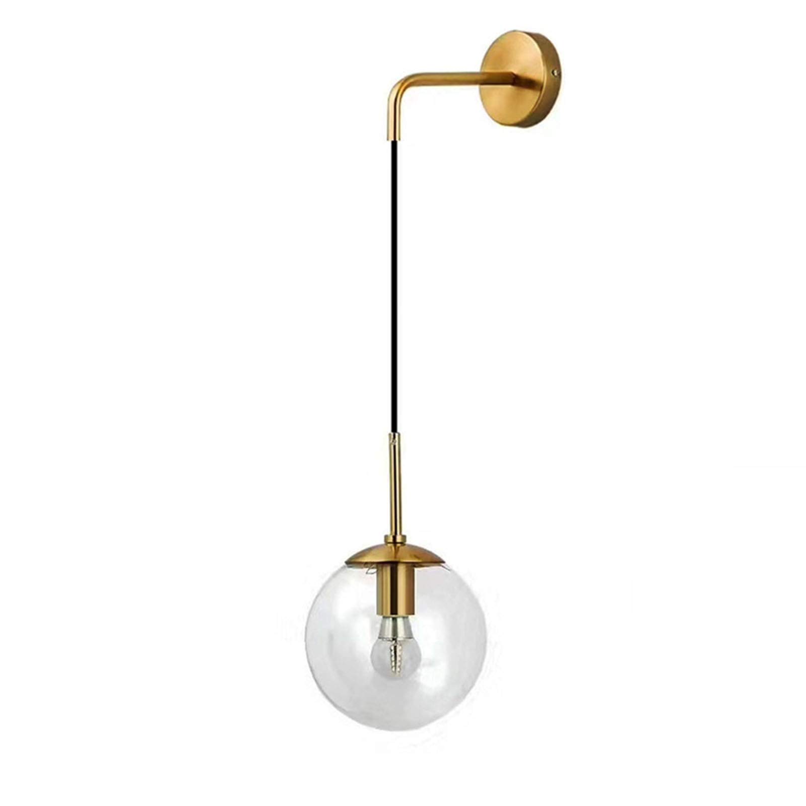 HJXDtech Retro Style Brass Wall Lamp Industrial Vintage Loft Bar E27 Drop Glass Ball Wall Light Bedroom Corridor Sconce Lighting Decor (Transparent, S)