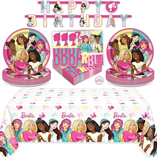Barbie Birthday Party Decorations for Party | Serves 16 Guests | Banner Tablecloth Plates Napkins Sticker | Officially Licensed