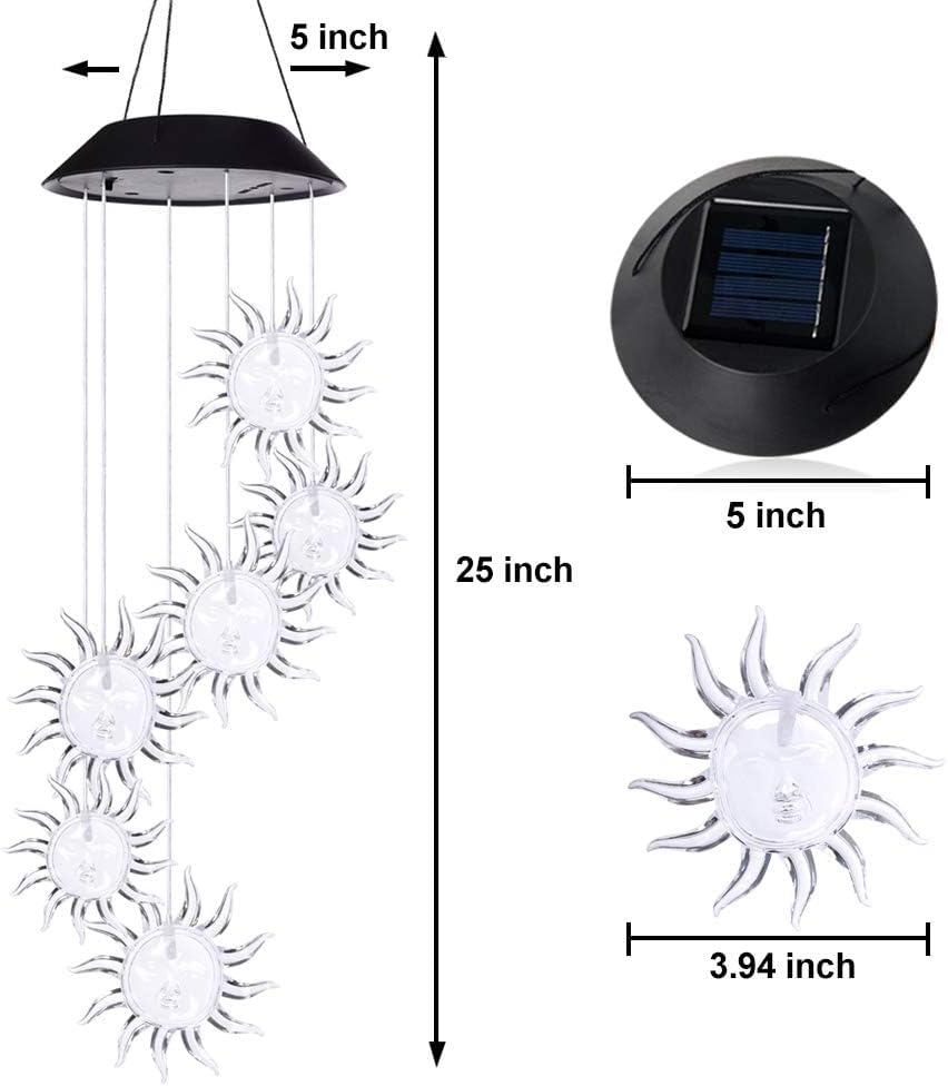 Sun Flower Solar Wind Chimes,gradening Gift for All Father,Stepdad,Grandpa,Husband,mom,Grandma,Women,Aunt,Daughter,Nana,Sister, Birthday Day,Perfect for Patio Solar Light Yard Decor for Christmas