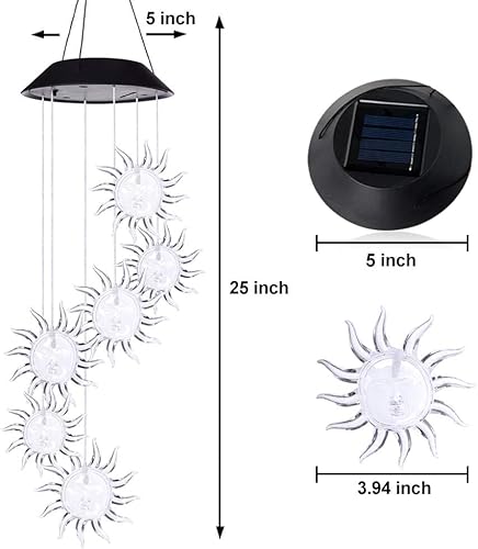 Miniatura 6 de Campanillas de viento solares de girasol, decoración de jardinería perfecto para patrio o jardín, regalos de cumpleaños y Navidad para papá