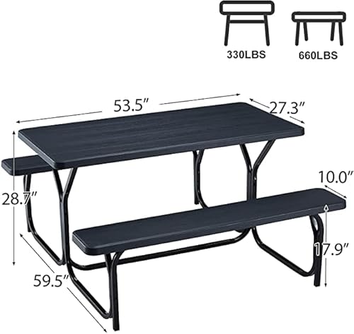 Ecotouge 5 Ft Portable Picnic Table Benches Set For Outdoor, Heavy Duty Camping Picnic Tables, Weather Resistant, Suitable Patio, Garden For Adult(Black) #TOP2