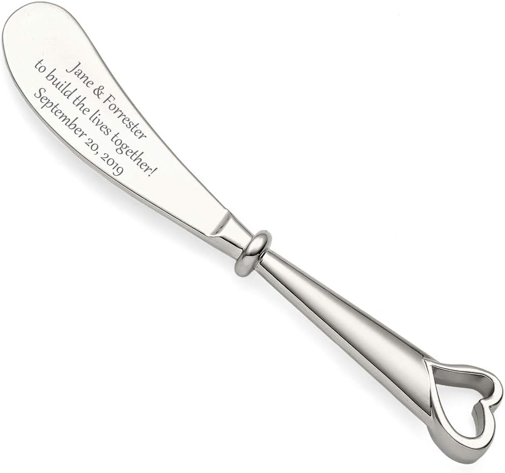 KateMelon Pack of 50 Custom Engraved Heart Butter Knife Cheese Spreaders in Pouch, Wedding Favors for Guests