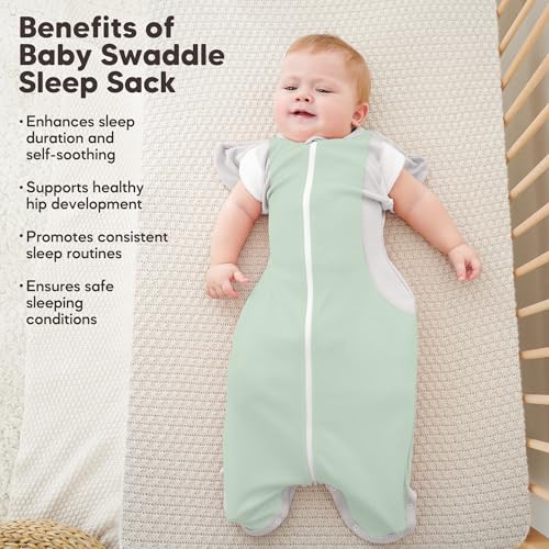 Image of Susurration Baby Sleep Sack, Self-Soothing Swaddle for Newborns, Improves Sleep, Snug Fit Helps Calm Startle Reflex, Newborn (Green & Light Grey, Medium, 3-6M, 13-19lb)
