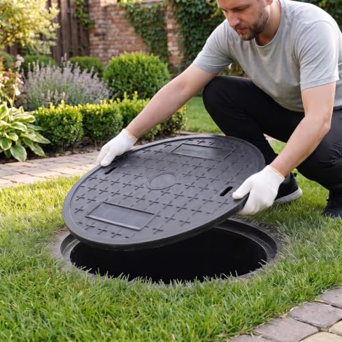 Image of TONGMO Round Manhole Cover, 23.6 in Diameter, FRP Solid Top, No Frame