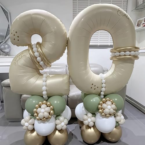 Image of Cream Number 0 Balloons,40 Inch 0 Balloons Giant Helium Foil Mylar Beige 0 Balloon Number for Birthday Party Anniversary Decorations