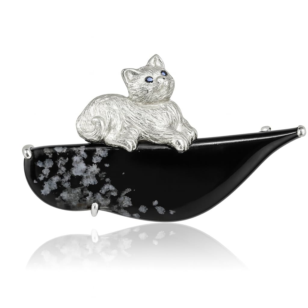 925 Silber Katzen Anhänger & Brosche, Handgefertigt, Edelstein Schmuck für Schutz & Harmonie, Geschenkidee Unisex