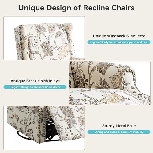 Sillón reclinable giratorio tela beige miniatura 6
