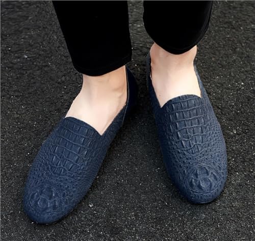 Mens Loafers Slip On Rubber Sole Faux Snake Print Round Toe Comfortable Flat Heel Prom Party Shoes Stitching Details4