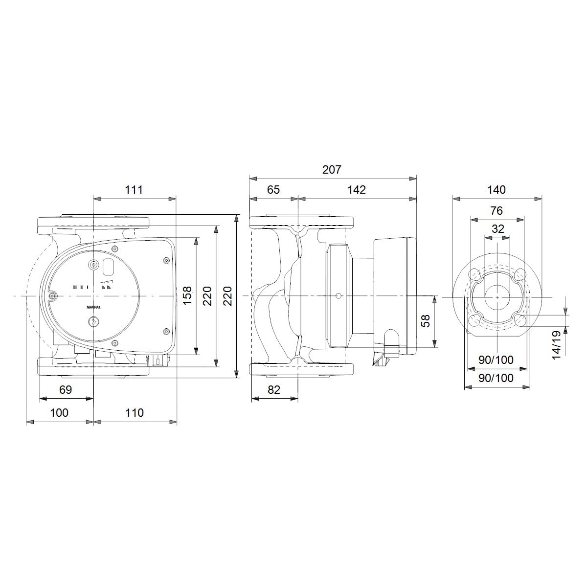 Bomba circuladora, PN6/10 1x230V DN32, para calefacción y refrigeración, modelo Magna1 32-80 F, 15 x 22 x 22 centímetros, color negro (referencia: 99221275)