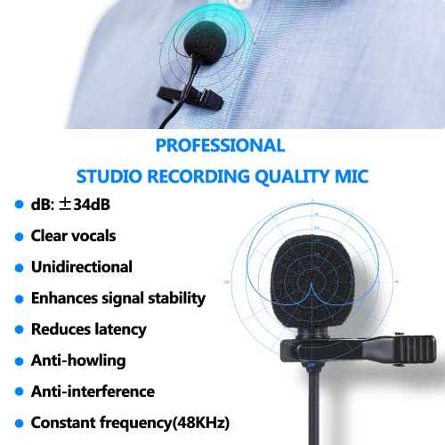 Wireless Lavalier Lapel Microphone For Dslr Camera/Gopro Video Recording, 164 Ft Range, Rechargeable＆6 Hrs Working, Plug And Play Uhf Portable Cardioid Clip-On Cordless Mic With 1/8 Inch Trrs Output #TOP3