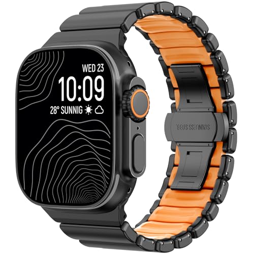 Image of CHANCHY Titanium Band Compatible with Apple Watch Ultra 3 /2 /1 Band 49mm 46mm 45mm 44mm 42mm, Luxury Band Titanium Silicone Dual-Layer Link for Men iWatch Series 11 10 9 8 7 6 5 4 SE
