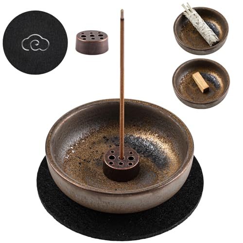 mawmuaw Keramik Räucherstäbchenhalter Set Räucherschale mit Halterung und Filzunterlage Räucherkegel Halter Räucherstäbchenhalter 7 5 cm Incense Holder für eine Vielzahl Räucherwerk Räucherstäbchen