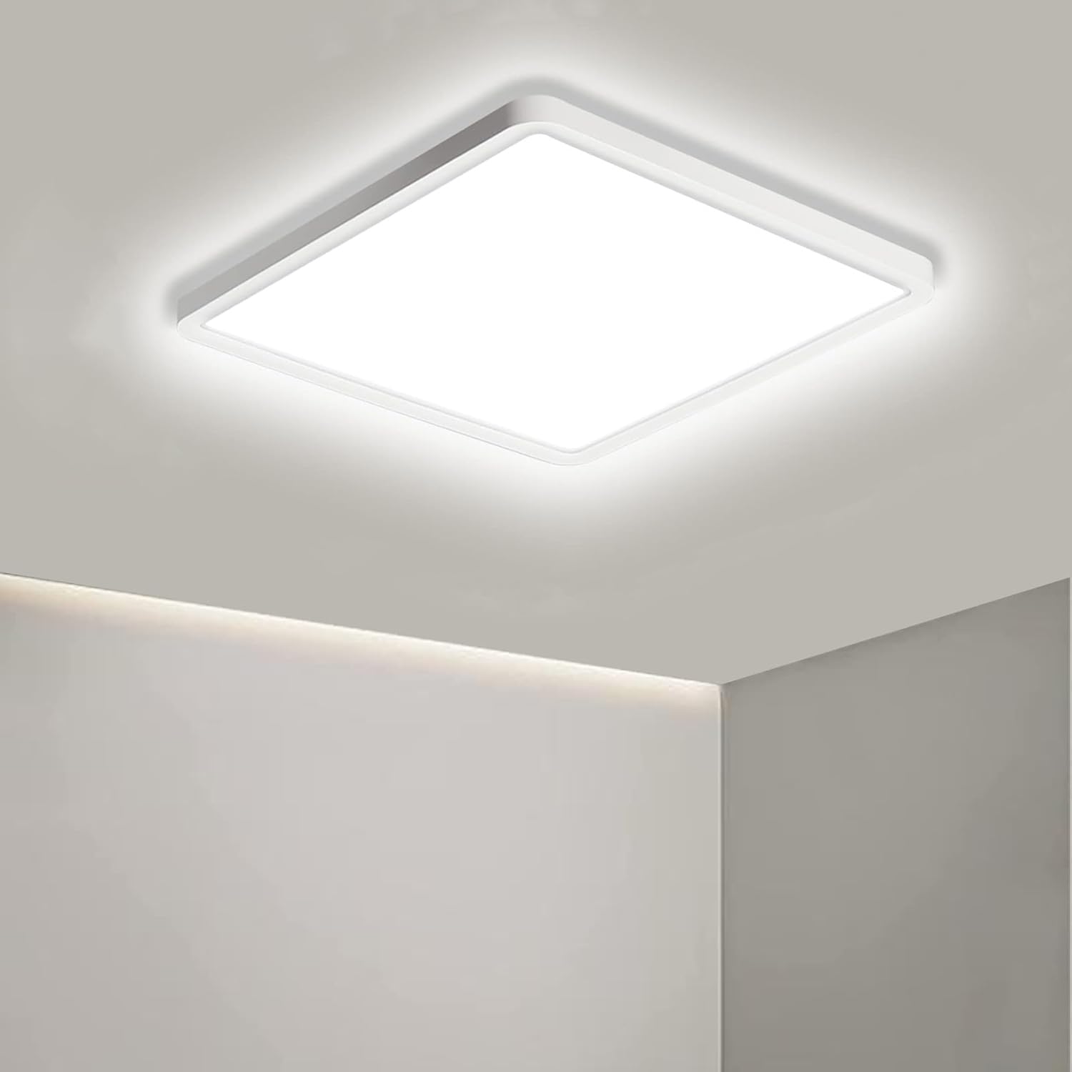 Ouyulong - Bathroom LED Ceiling Light, 18W 1620lm 6500K, LED Bedroom Lamp, IP44 White Lamp, 23 cm Square Ceiling Light for Bedroom, Bathroom, Living Room (1Pcs)
