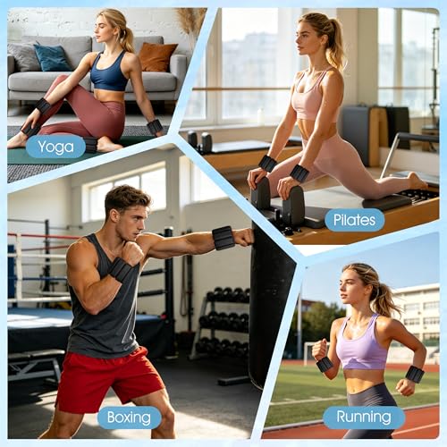 Image of Wrist Weights, 2Pack Adjustable Ankle Weights for Women /Men, Silicone Weighted Bangles for Yoga, Pilates, Running & Walking, Arm & Leg Weights, 2lb