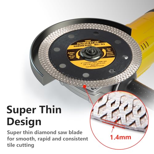 Image of POWERTEC 4 Inch Diamond Saw Blades for Handheld Tile Saw & Angle Grinder 2 Pack, Super Thin Turbo Mesh Rim Blades for Cutting Porcelain, Granite & Ceramic Tile