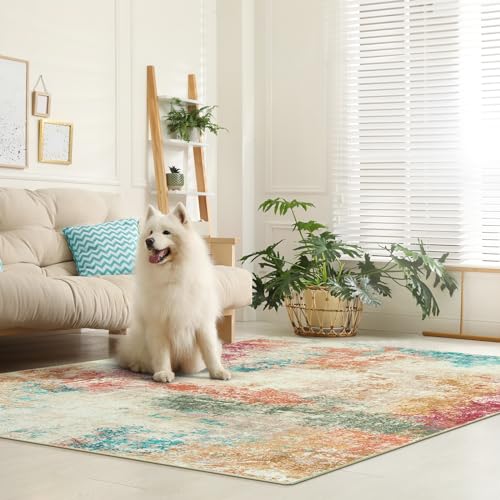 Image of Printed Cotton Carpet for Living Room Size 2x6 feet | Anti-Slip Floor Rug | Washable & Durable | Modern Design Home Decor Color- Cyan