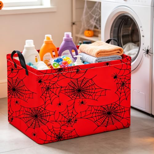 Image of Rectangle Storage Basket,Cute Organizer,Gift Basket,Room Decor(Red Spiderweb)