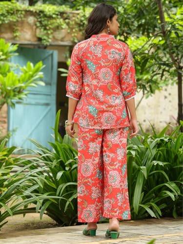 Image of Leriya Fashion Women's Rayon Floral Co Ord Set Stylish | Kurta Set | Ethnic Co Ord Set | Designer Kurta Set Trendy Korean Summer Travel Outfit | Lightweight Two Piece Dress for Beach & Holiday Look