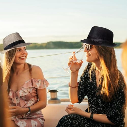 Image of 5 Pack Bulk Cuban Fedora Sun Hats Men with Adjustable Strap, Short Brim 1920s Unisex Party Costume Hats Women.