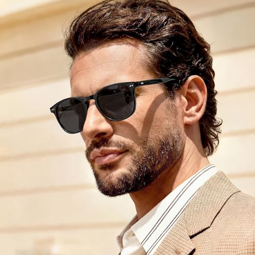 Image of CARFIA Retro Cool Acetate Polarized Sunglasses for Men UV Protection, Outdoor Fashion Driving Eyewears Male Square Sunnies