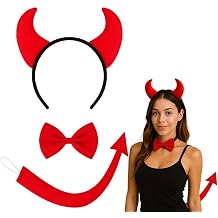 Devil Costume Accessories Set 3Pcs Red Devil Horns Headband, Bow Tie and Tail for Kids, Girls, Boys Halloween Dress Up, Cosplay Party Supplies