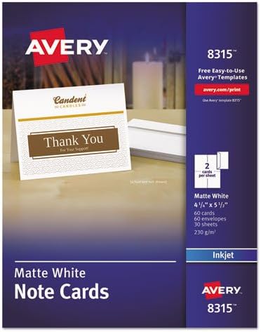 Avery - Printer-Compatible Cards, 4-1/4 x 5-1/2, Two per Sheet, 60/Box with Envelopes