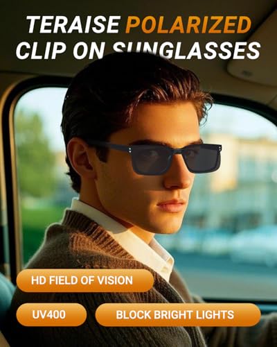 Image of TERAISE Polarized Clip on Sunglasses Over Prescription Glasses Anti-Glare UV400 for Men Women Driving Travelling Outdoor