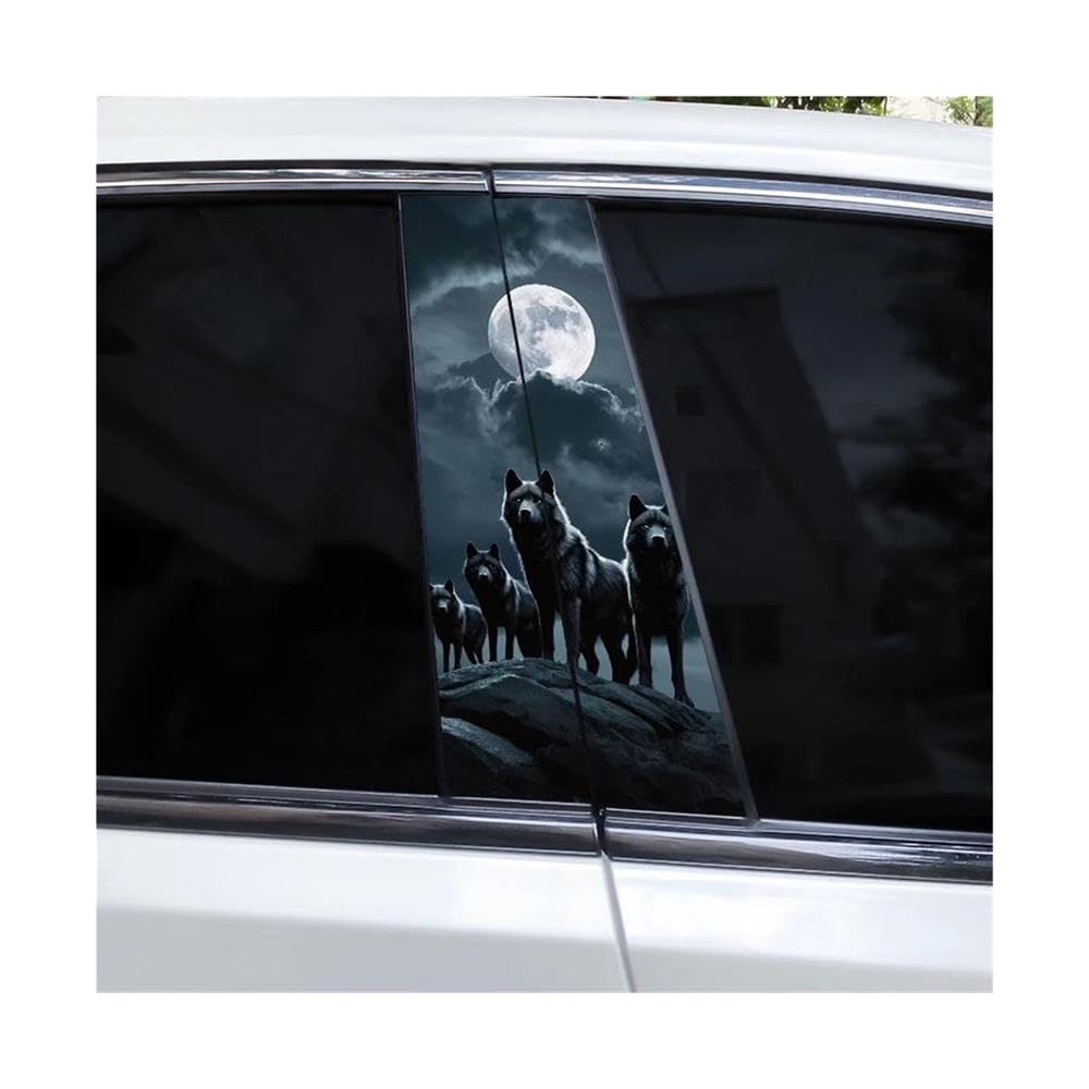 Body Parts 2pcs Wolf Full Moon Car Center Pillar Sticker(H)