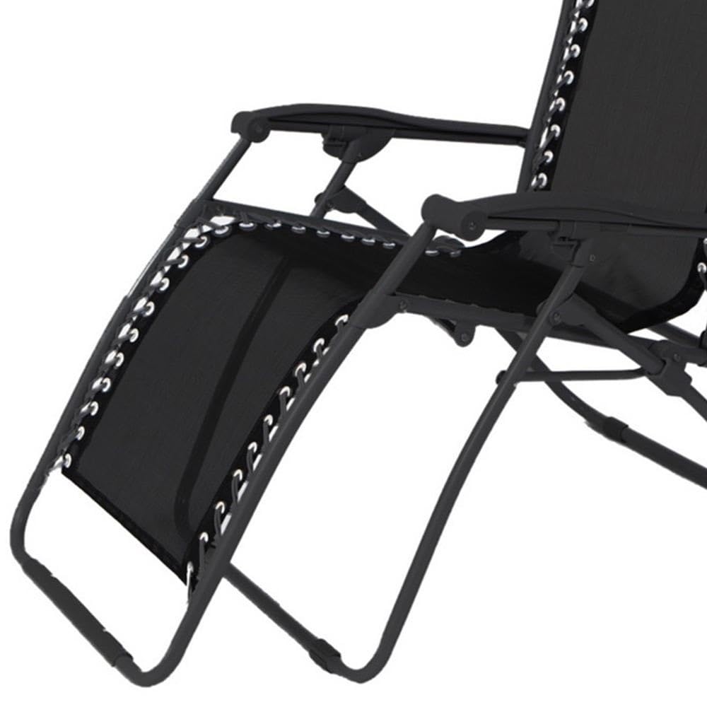 LOLAhome Sillón Tumbona Gravedad Cero Negro, Textileno Alta Resistencia | Reclinable con Bloqueo de Seguridad y Ligeras Acero, de 95x65x106 cm, Para Exterior, Jardín, Terraza, Piscina.