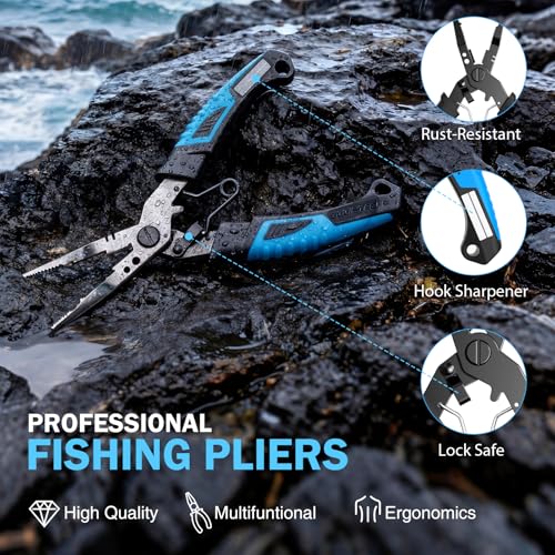 Image of PLUSINNO Fishing Gear, Fishing Backpack with Tackle Box, Waterproof tackle Backpack with Rod Holders, Lures, Tools, Pliers & Accessories, Fish Gifts for Men