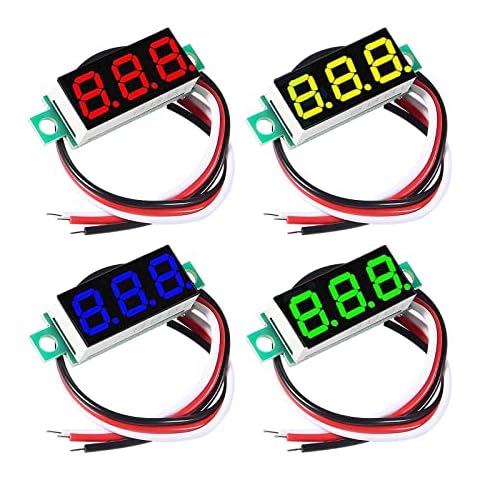 AEDIKO DC Voltage Display 4pcs Mini Digital Voltmeter 0.28" Voltage Tester Reverse Polarity Protection and Accurate Pressure Measurement(Red/Green/Blue/Yellow)) (Three-Line DC 0-100V) Cover