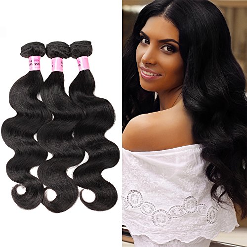 Brazilian Body Wave Human Hair Bundles Weave Hair 3 Bundles 100% Unprocessed Virgin Human Hair Weave Strong Weft Hair 8A Grade For African Americans Women Natural Black (12 14 16inch)