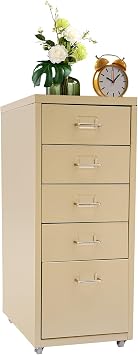 File Storage Cabinet,Storage Cabinet with 5 Drawers, 5-Drawer Storage Cabinet with Wheels,Beige, Storage Cabinet for Makeup, for Home Office, Study, Easy Assembly,Office File Cabinet