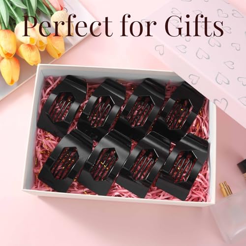 Image of 8 Pack Black Flat Hair Clips for Women - Large Glossy Rectangle No-Slip Claw Clips for Thick & Thin Hair, Strong Hold Square Hair Accessories for Work & Daily Styling