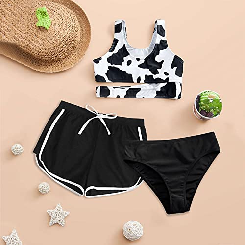 Kids Girls 3 Pieces Athletic Tankini Swimsuit Sets Sunflower Floral Print Suspender Tops Shorts Skirts Bathing Suit2