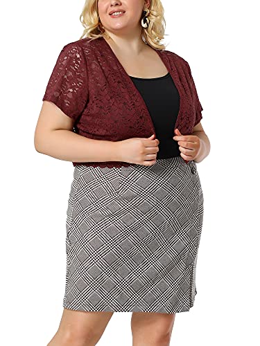 Image of Agnes Orinda Plus Size Bolero Shrugs for Women Lightweight Open Front Short Sleeve Cropped Lace Cardigan 3X Burgundy