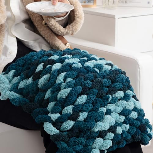 Image of MABOZOO Tie Dye Chunky Yarn for Crocheting & Knitting, 8 Pack - Soft Plush Dark Blue Fluffy Jumbo Chenille Yarn,Giant Thick Fuzzy Bulky(29 yds, 8 oz Each Skein)