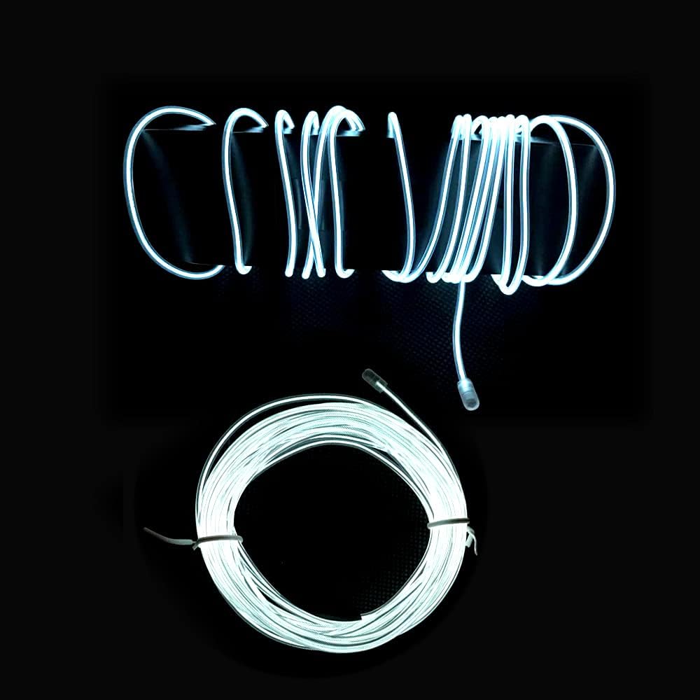 AoDowKate 5m White neon Wire Flash Electroluminescence, Cutting El Wire,Used for DIY Design, Various Holiday Party Decoration. (White, 5m)